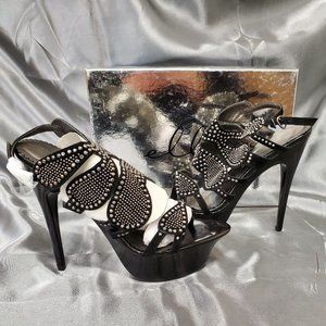 Black Studded Platform Slingback Heels